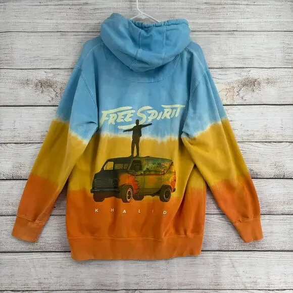 Khalid Free Spirit Ombre Tie Dye Hoodie Sweatshirt Adult XL Blue Orange Yellow - Picture 2 of 8